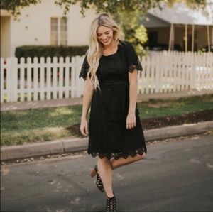 NWOT Black Ashley Lemieux Crochet Lace MIDI Dress